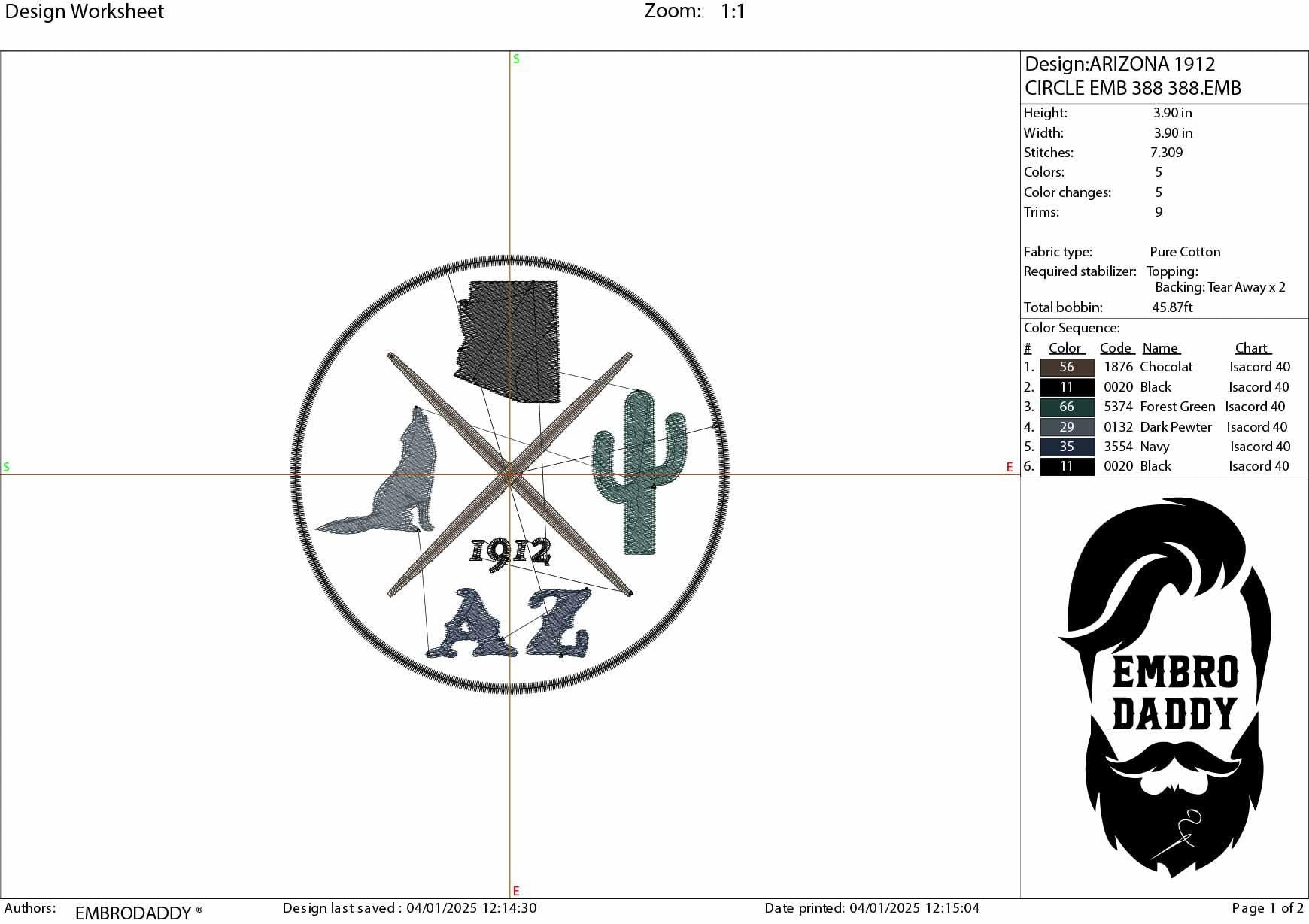Machine Embroidery files, Arizona, est 1912, DST, PES, xxx hus & more