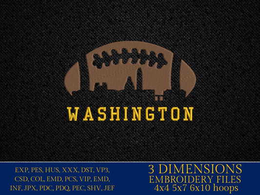 Machine Embroidery files, Washington City skyline, football gift idea PES, dst, xxx, hus & more