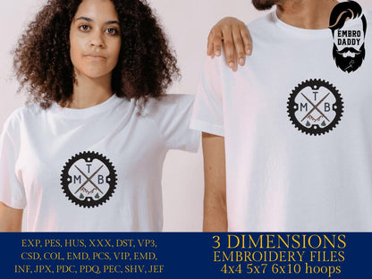 Machine Embroidery files, Chain ring with mountain, mountain bike, mtb, biker, cycling, mountain bike, downhill, PES, xxx, hus & more