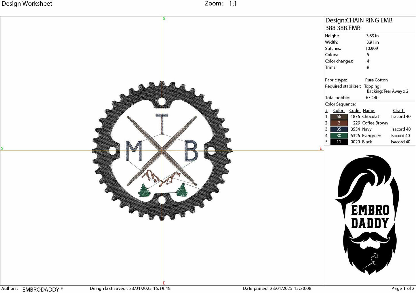 Machine Embroidery files, Chain ring with mountain, mountain bike, mtb, biker, cycling, mountain bike, downhill, PES, xxx, hus & more