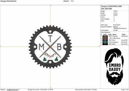 Machine Embroidery files, Chain ring with mountain, mountain bike, mtb, biker, cycling, mountain bike, downhill, PES, xxx, hus & more