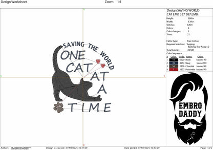 Machine Embroidery files, saving the world one cat at a time, PES, DST, xxx, hus and more