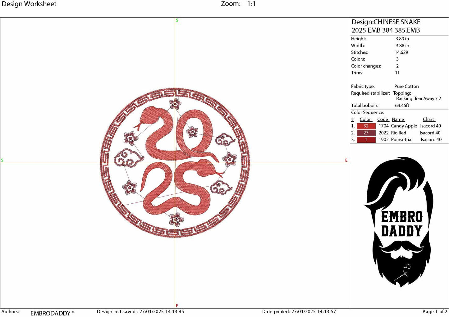 Machine Embroidery files, Chinese snake 2025, China Holiday, PES, DST, xxx, hus & more