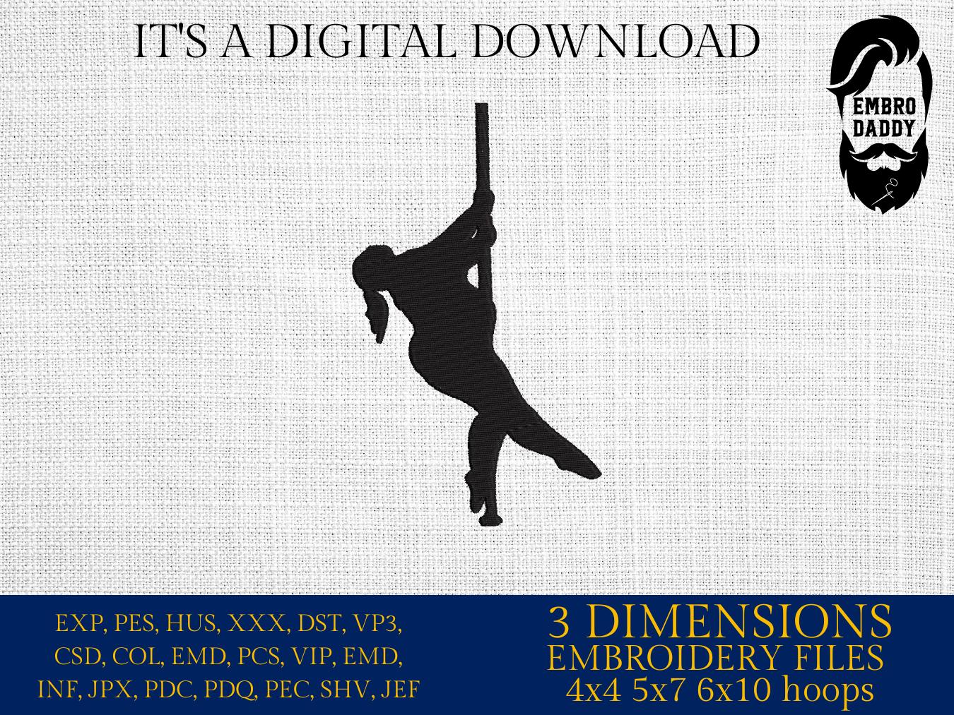 Machine Embroidery files, Chubby Pole Dancer Silhouette, Woman Dancing, Cute Dance, PES, DST, xxx, hus & more