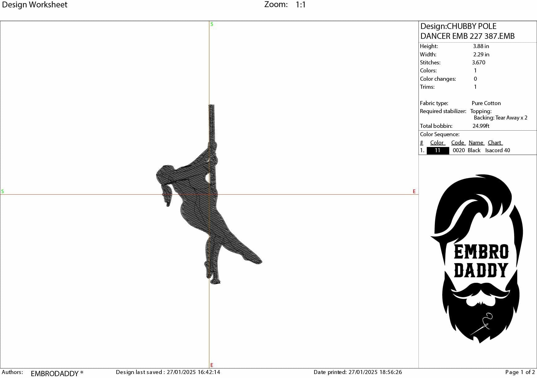 Machine Embroidery files, Chubby Pole Dancer Silhouette, Woman Dancing, Cute Dance, PES, DST, xxx, hus & more