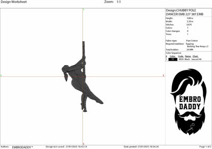 Machine Embroidery files, Chubby Pole Dancer Silhouette, Woman Dancing, Cute Dance, PES, DST, xxx, hus & more