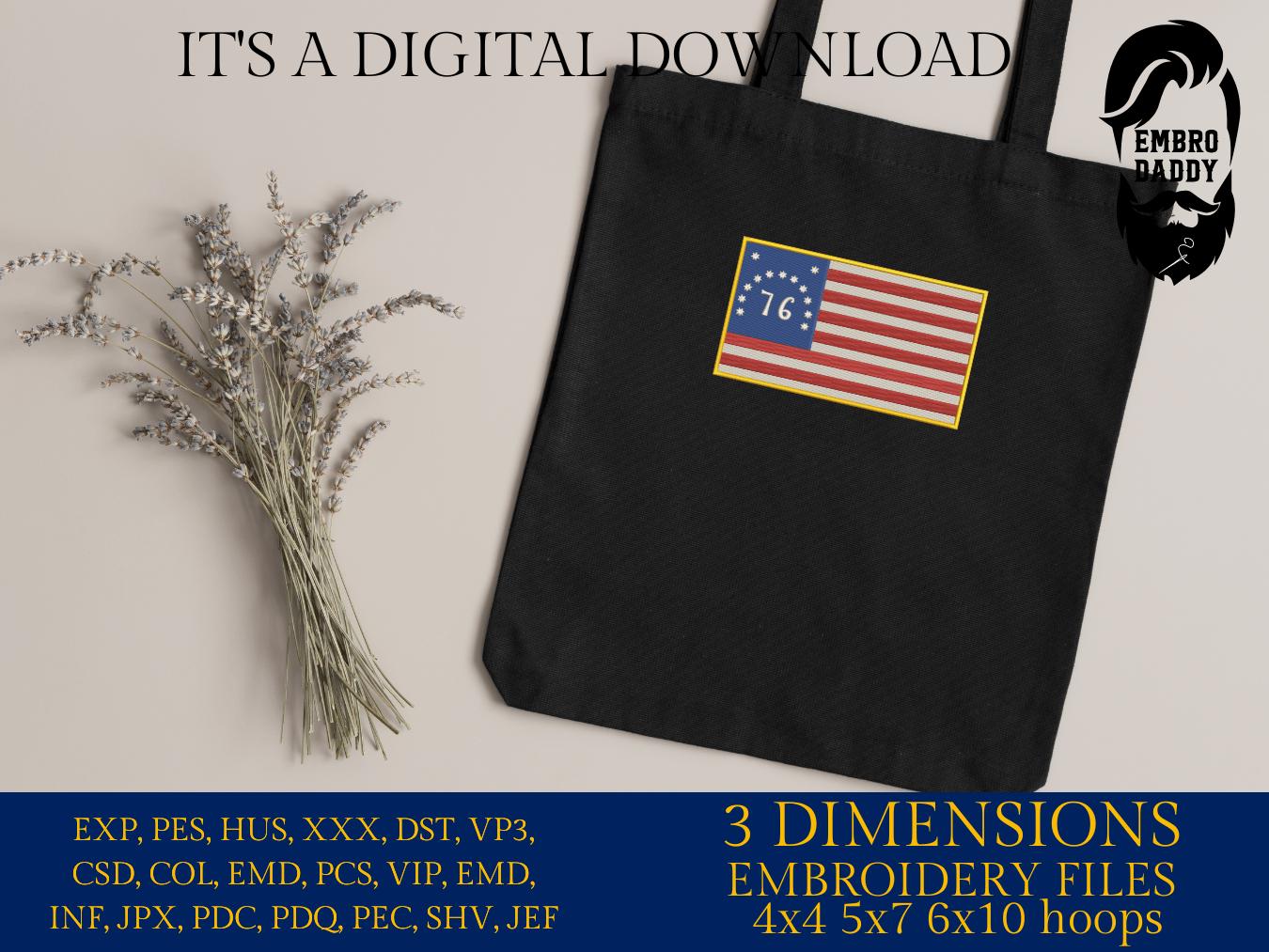 Machine Embroidery files, Bennington flag, Independence, 1776, DST, PES, xxx hus & more,