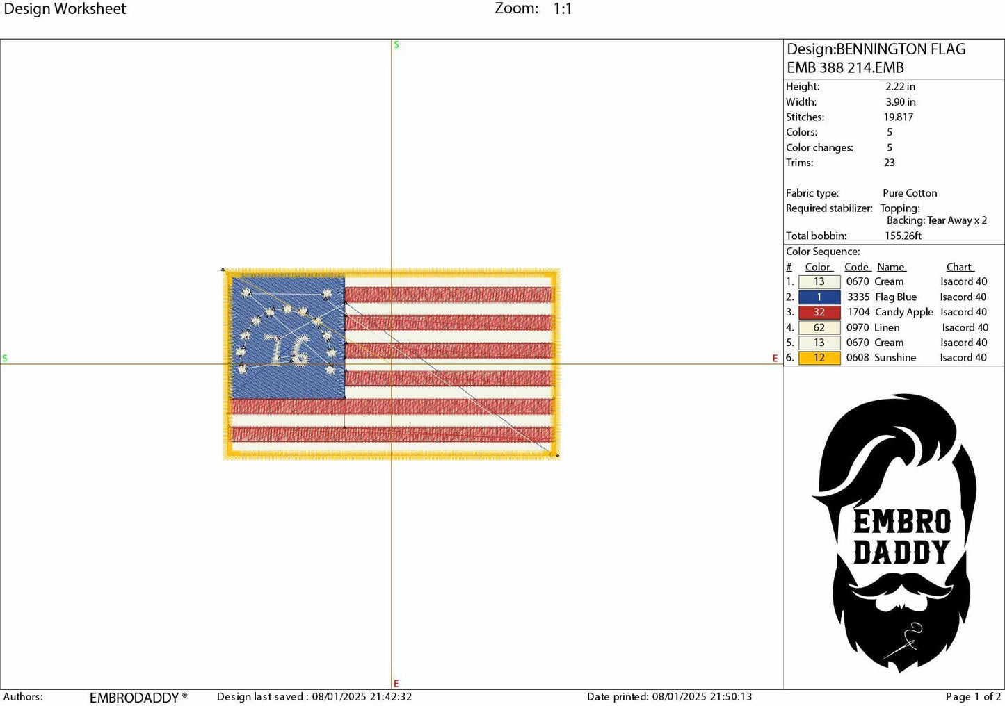 Machine Embroidery files, Bennington flag, Independence, 1776, DST, PES, xxx hus & more,