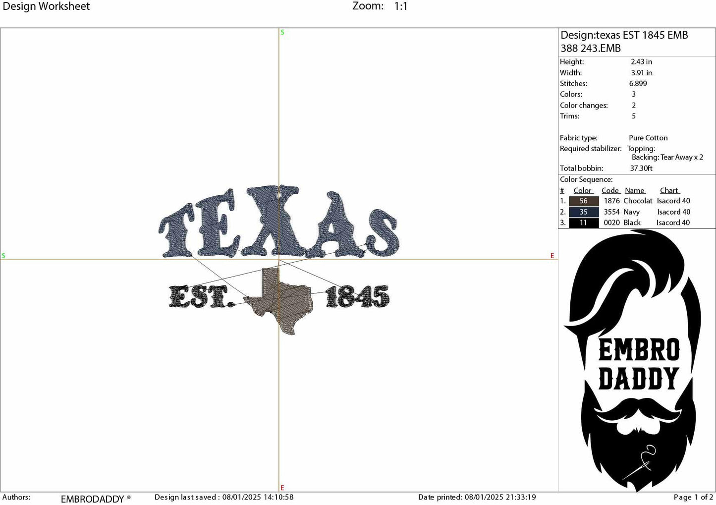 Machine Embroidery files, Texas est 1845, PES, DST, xxx, hus & more