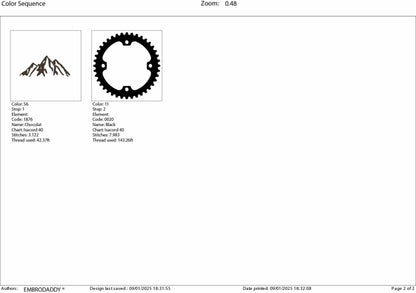 Machine Embroidery files, Chain ring with mountain, mountain bike, mtb, biker, cycling, mountain bike, downhill, PES, xxx, hus & more