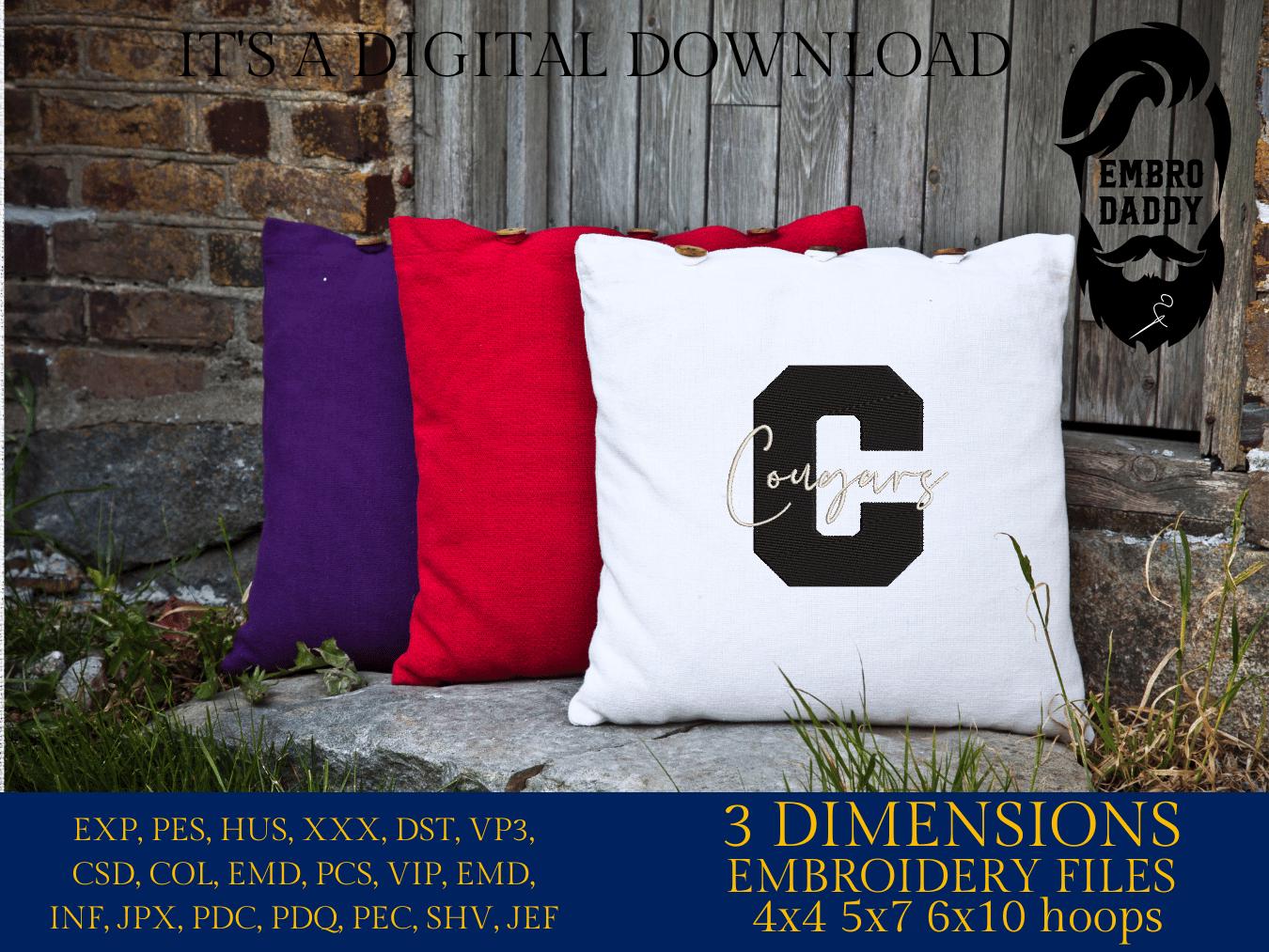 Machine Embroidery files, Cougars, Team Spirit, Cougars Logo, Mom Life, gift idea PES, xxx, hus & more, fan embroidery files