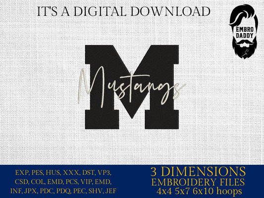Machine Embroidery files, Mustangs Team Spirit, Mustangs Logo, Mom Life, gift idea PES, xxx, hus & more, fan embroidery files