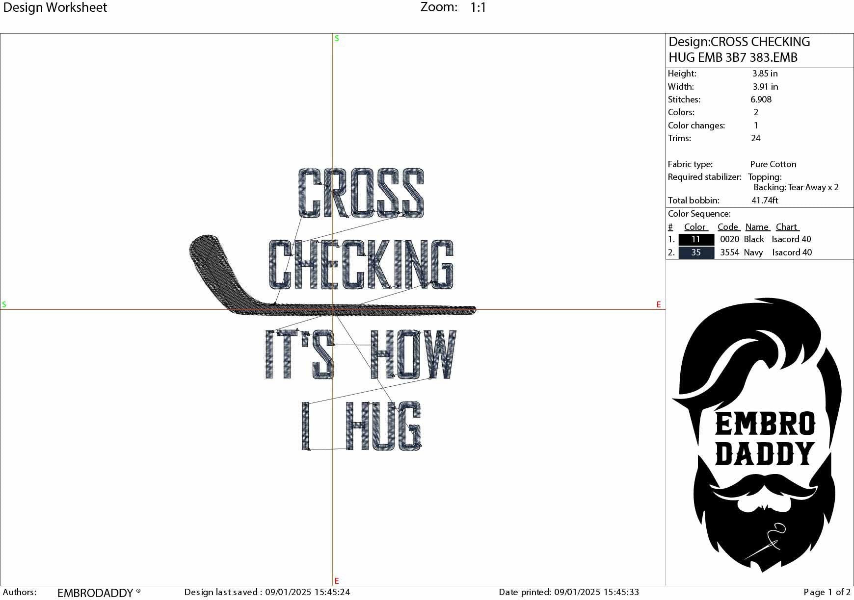 Machine Embroidery, Hockey, Cross checking it's how I hug, hockey stick, ice hockey, PES, dat, xxx, hus & more