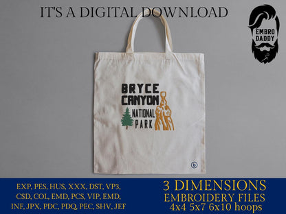 Machine embroidery files, Bryce Canyon National Park, Bryce Canyon, National Park Gifts PES, DST, hus & more
