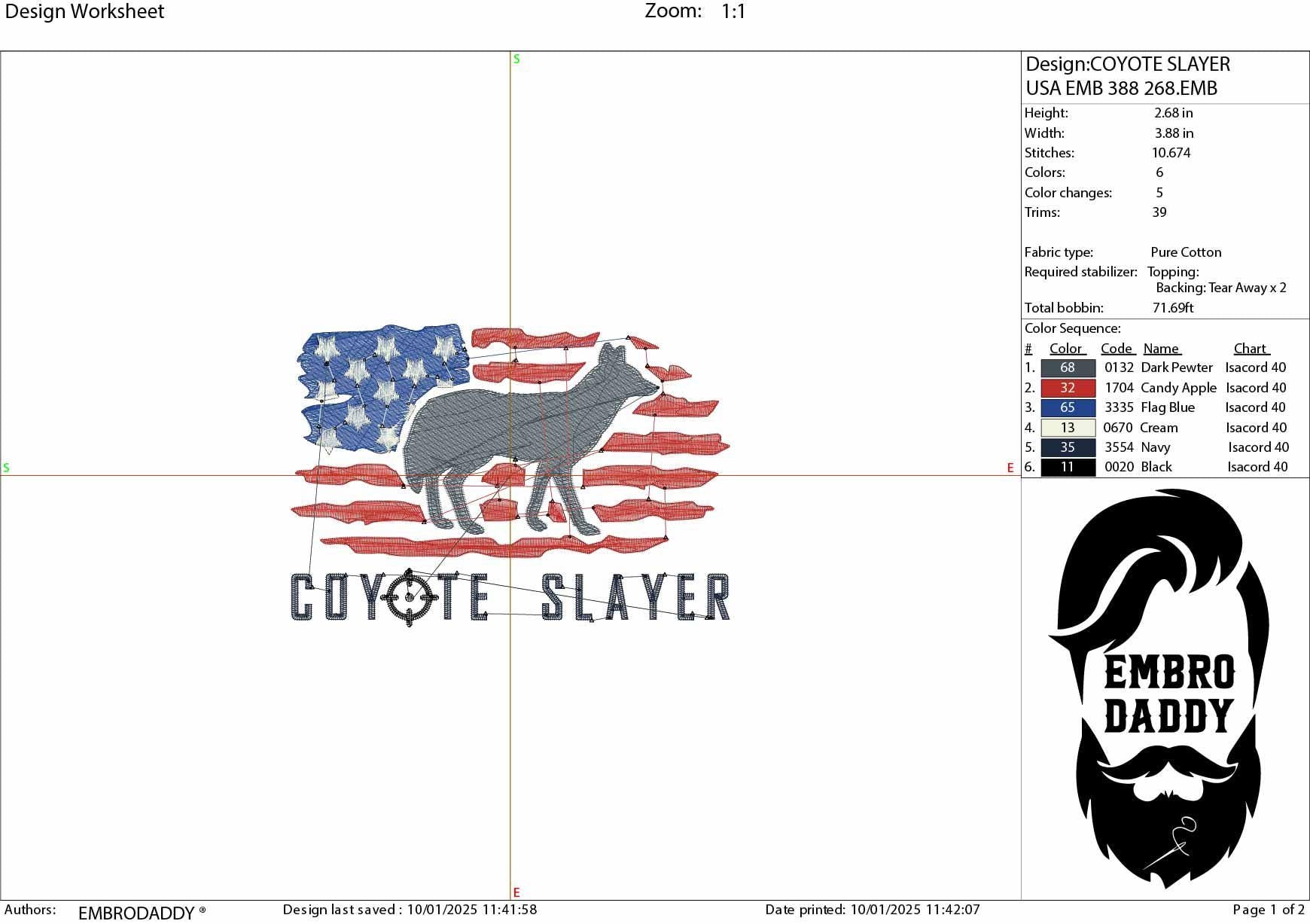 Machine Embroidery files, coyote slayer, USA Flag, PES, DST, xxx, hus & more
