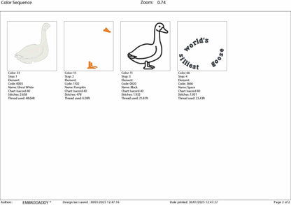 Machine Embroidery files, world's silliest goose, Trendy, Popular, Funny Goose PES, DST, xxx, hus & more