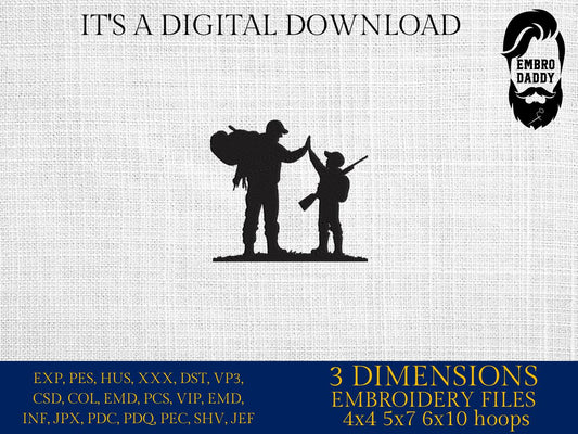 Machine Embroidery files, father and son, turkey hunters, PES, DST, xxx, hus and more