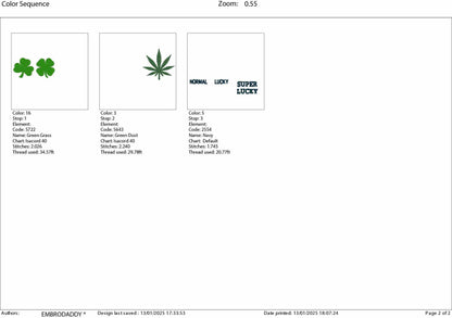 Machine Embroidery files, funny Saint Patrick, Cannabis, lucky, weed smoker, Marijuana PES, DST, xxx, hus & more