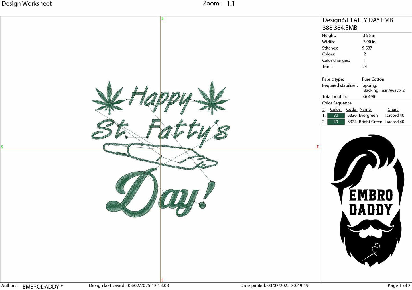 Machine Embroidery files, funny Saint Patrick, Happy St. Fatty's day, Cannabis, lucky, weed smoker, Marijuana PES, DST, xxx, hus & more