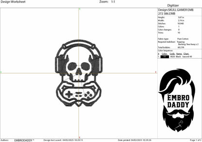 Machine Embroidery files, skull gamer, dst, PES, xxx, hus & more