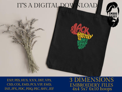 Machine Embroidery files, Black History is World History, PES, hus, dst, vp3 & more