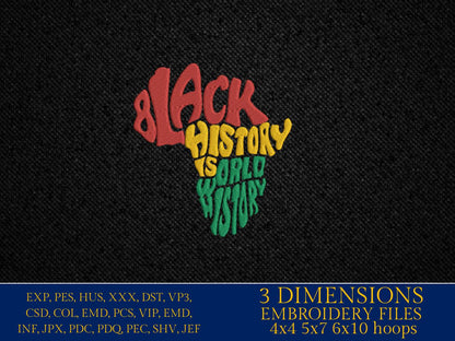 Machine Embroidery files, Black History is World History, PES, hus, dst, vp3 & more