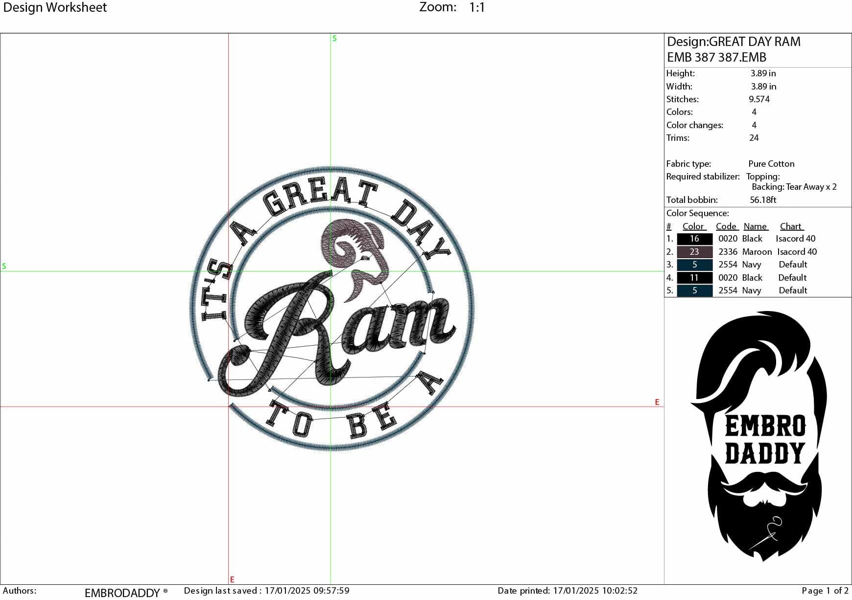 Machine Embroidery files, It's a Great Day To Be A Ram, PES, xxx, hus & more, embroidery files