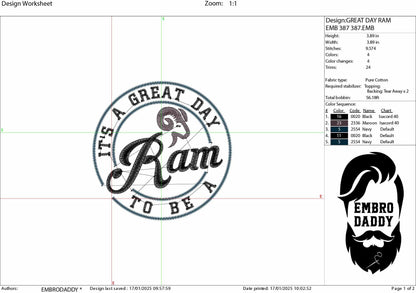 Machine Embroidery files, It's a Great Day To Be A Ram, PES, xxx, hus & more, embroidery files