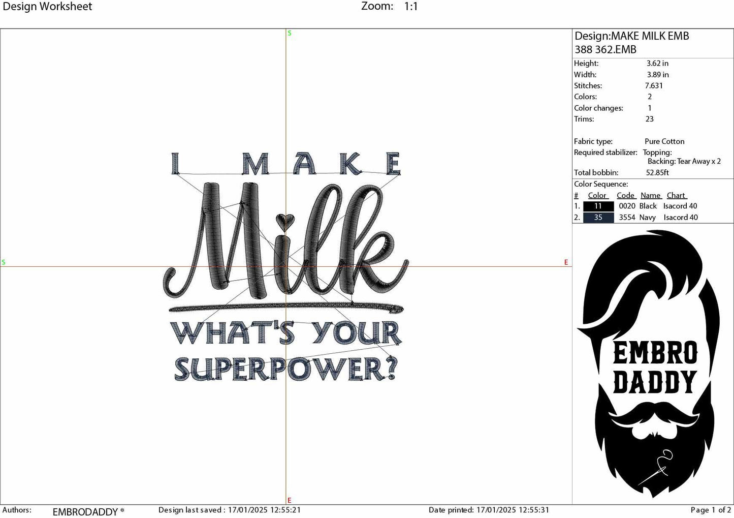 Machine embroidery files, I make milk what's your superpower?, funny, motherhood, PES, DST, hus & more