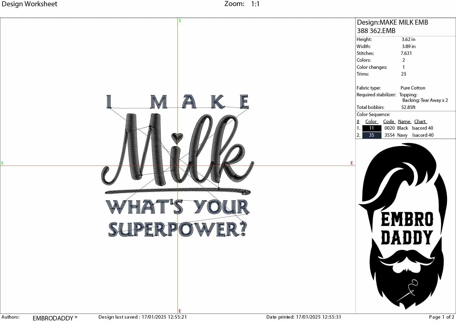 Machine embroidery files, I make milk what's your superpower?, funny, motherhood, PES, DST, hus & more