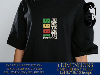 Machine Embroidery files, 1865 Juneteenth freedom, PES, hus, dst, vp3 & more