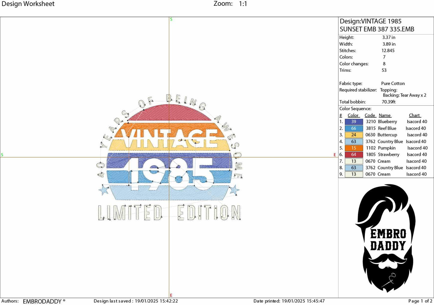 Machine Embroidery files, 1985, 40 year of being awesome, limited edition, birthday funny, PES, xxx, hus & more