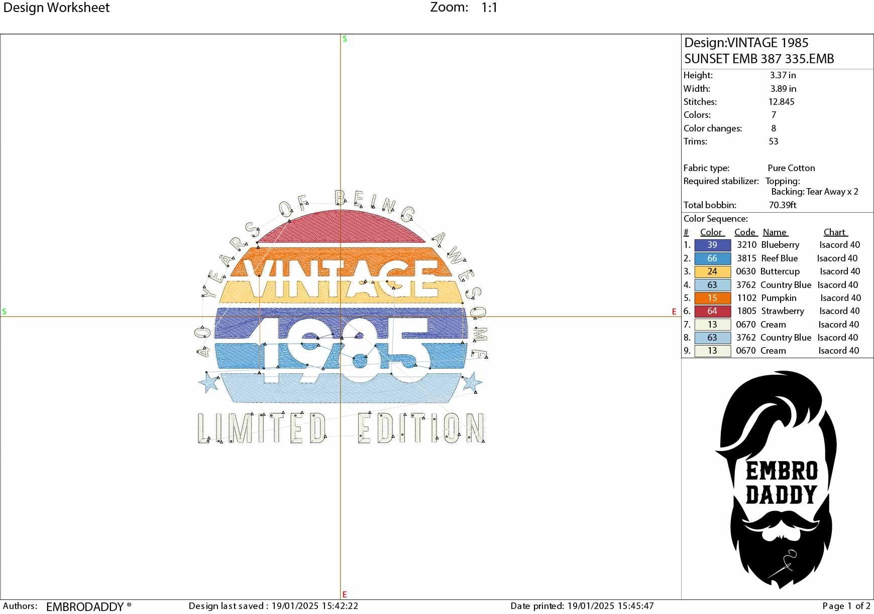 Machine Embroidery files, 1985, 40 year of being awesome, limited edition, birthday funny, PES, xxx, hus & more