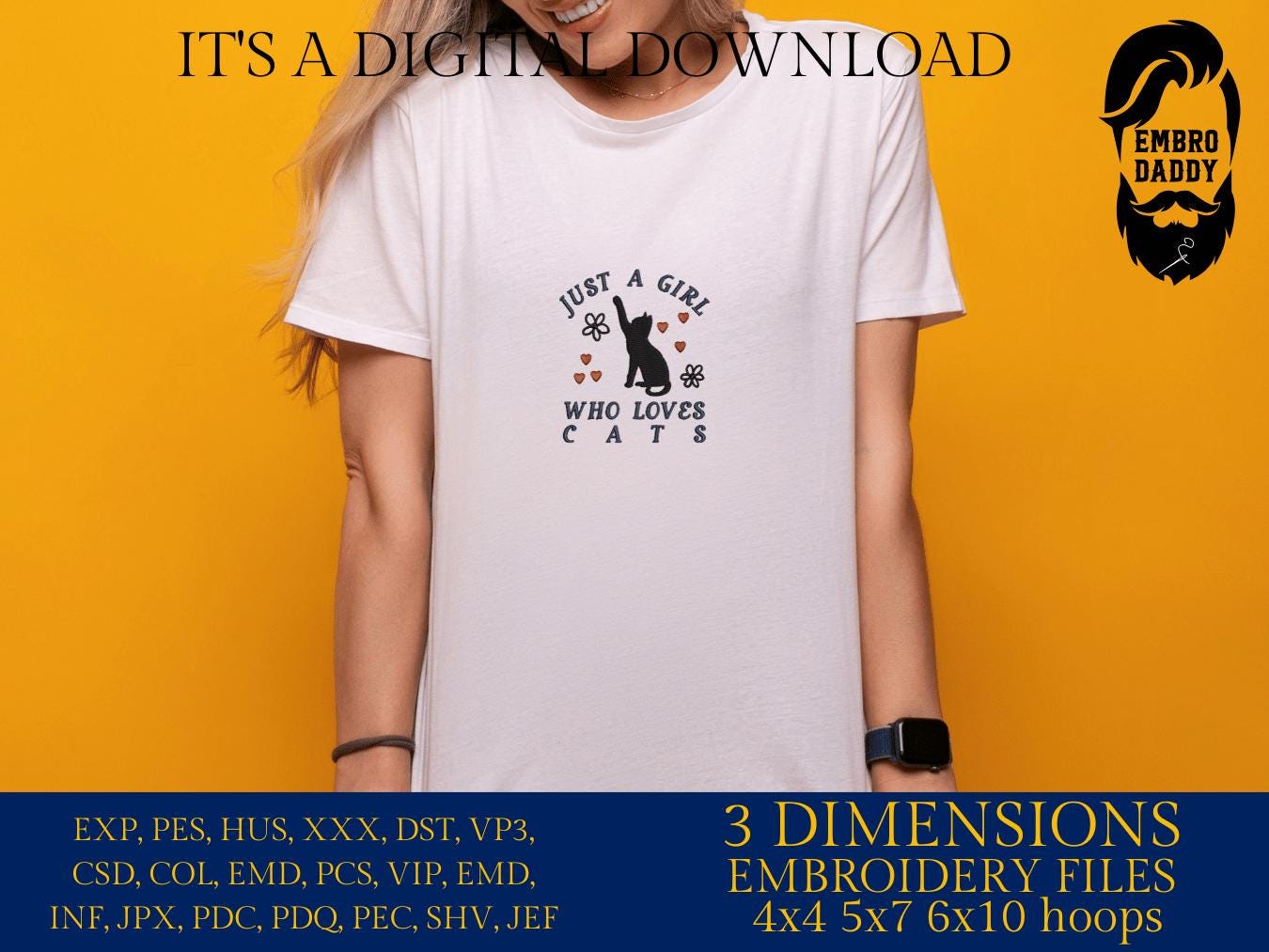 Machine Embroidery files, just a girl who loves cats, PES, DST, xxx, hus & more