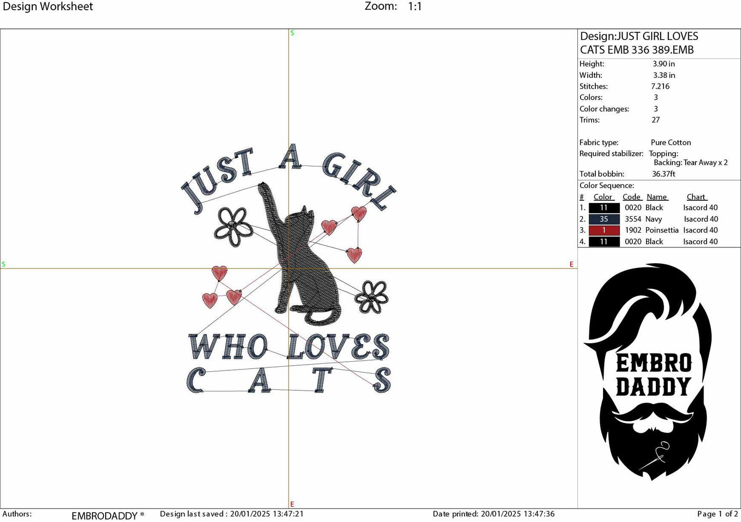 Machine Embroidery files, just a girl who loves cats, PES, DST, xxx, hus & more