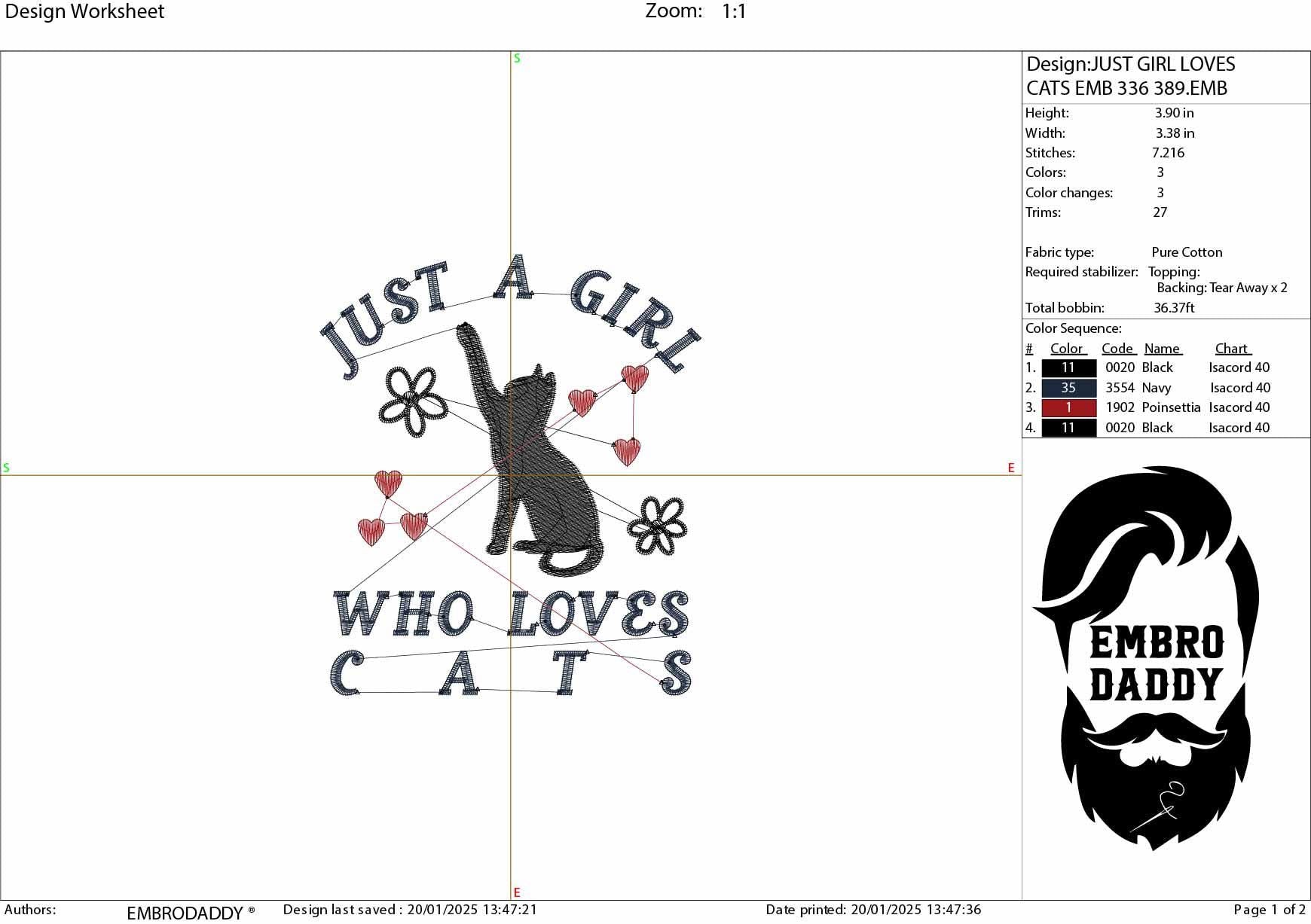 Machine Embroidery files, just a girl who loves cats, PES, DST, xxx, hus & more