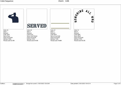 Machine Embroidery files, honoring all who served, veteran, gift idea PES, xxx, hus & more