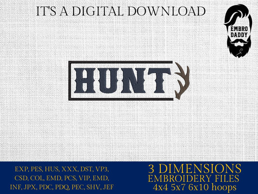 Machine Embroidery files, hunt, hunting, antler, deer, PES, dst, xxx, hus, dst & more