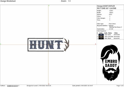 Machine Embroidery files, hunt, hunting, antler, deer, PES, dst, xxx, hus, dst & more