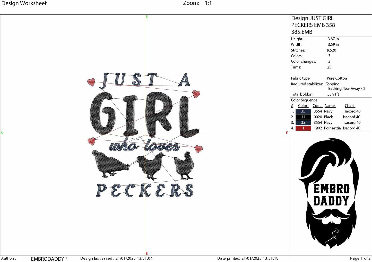 Machine Embroidery files, just a girl who loves peckers, PES, DST, xxx, hus & more