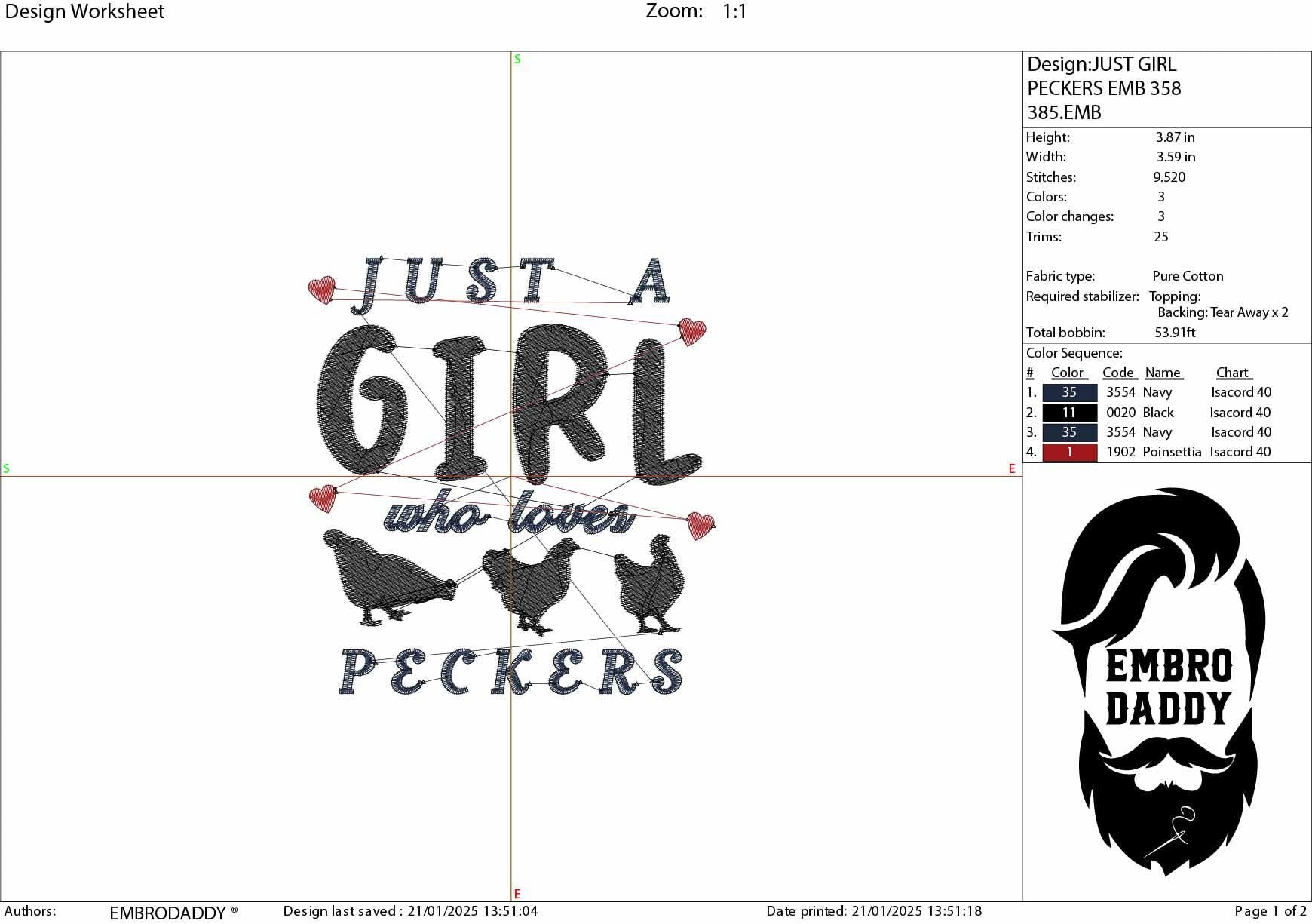 Machine Embroidery files, just a girl who loves peckers, PES, DST, xxx, hus & more