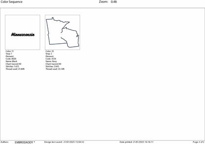 Machine Embroidery files, Minnesota, Wisconsin, silhouette, MN, WI, Minnesota Wisconsin Merge, Minnesota Outline dst, PES, xxx hus & more
