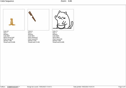 Machine Embroidery files, Cute Cat, Japanese Noodle, Cartoon Cat, Cat Eating Ramen, PES, DST, xxx, hus & more