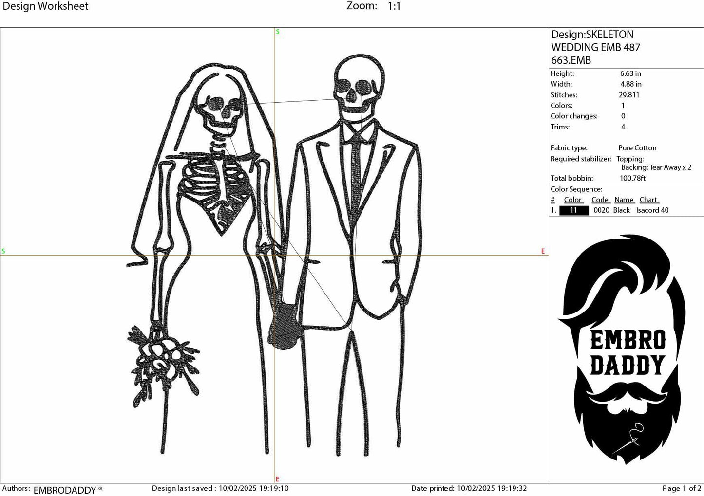 Machine Embroidery files, Skeleton Wedding, Dead Lovers, Gothic Bride Groom, gifts for halloween, PES, xxx, hus & more