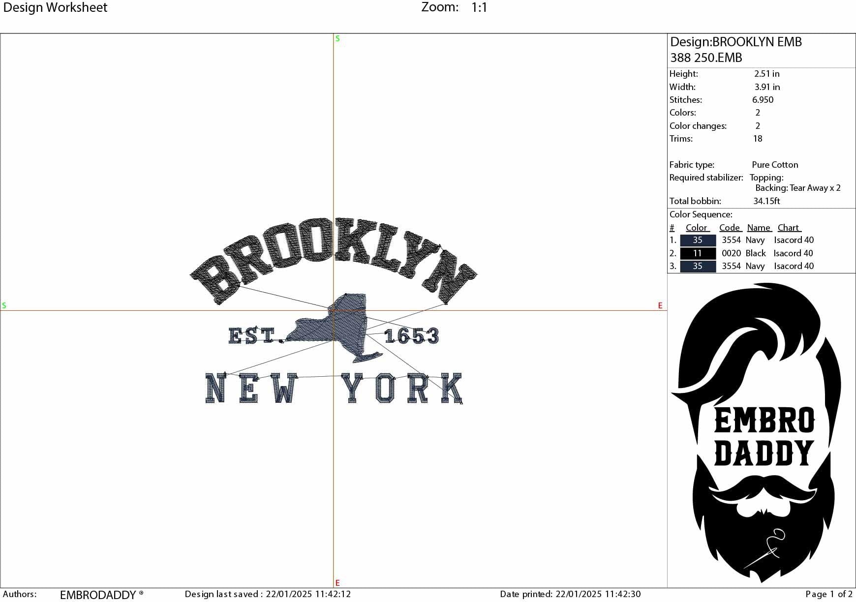 Machine Embroidery files, Brooklyn est 1653, New York, PES, DST, xxx, hus & more