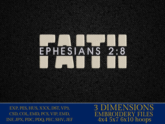 Machine Embroidery files, Faith, Ephesians 2:8, PES, xxx, DST, hus & more