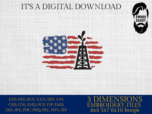 Machine Embroidery files, Use Flag, Oilfield worker, Oil Rig, Pumpjack, Oilfield Quote, DST, PES, xxx, hus & more