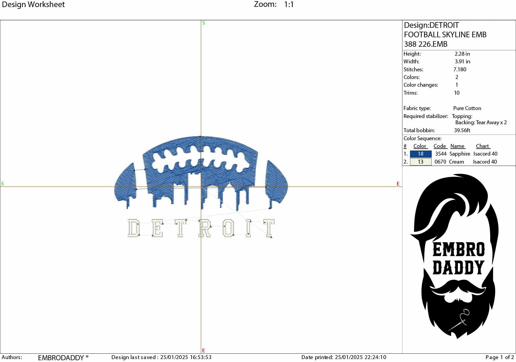 Machine Embroidery files, Detroit City skyline, football gift idea PES, dst, xxx, hus & more