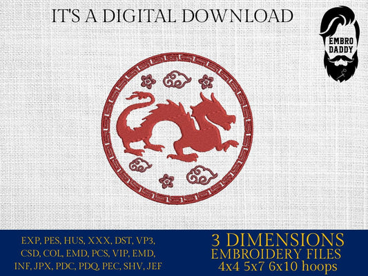 Machine Embroidery files, Chinese Dragon, China Holiday, PES, DST, xxx, hus & more