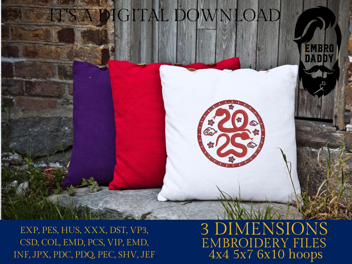 Machine Embroidery files, Chinese snake 2025, China Holiday, PES, DST, xxx, hus & more